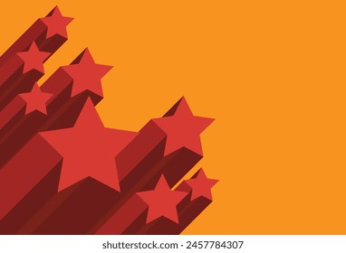 Red stars with long shadow on orange background, flat simple abstract background, success victory design elements