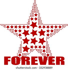 red stars pattern with forever word together Vector print pattern. fashion and graphic design. t shirt print, poster, special day gift print offer. screen printing.