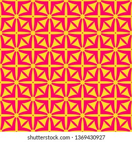 Red stars pattern on yellow background. Seamless pattern. Abstract vector background.