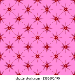 Red stars patterns on  pink background. Seamless pattern. Abstract vector background.