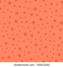 Red stars seamless pattern on coral wondrous background.