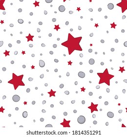 Red stars and snow flakes on a Christmas seamless pattern. Perfect background for Christmas packaging, website and baby fabrics