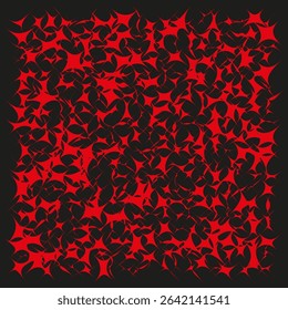 Red stars surface. Chaotic spiked background. Bright shape contrast. Vector angular texture.