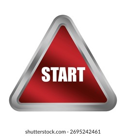 Red start button. Metallic triangle shape. Launch action Vector. Initiative process symbol. EPS 10.