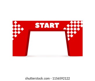 Red start line arch. Template of the stand for sporting events. Сoncept design for advertising sponsors.