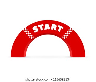 Red start line arch. Template of the stand for sporting events. Сoncept design for advertising sponsors.