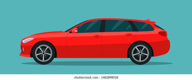 Red station wagon car side view isolated Vector flat style illustration.