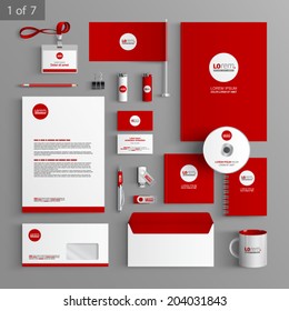 Red stationery template design with round element. Documentation for business.