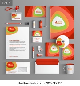 Red stationery template design with round color elements. Documentation for business.