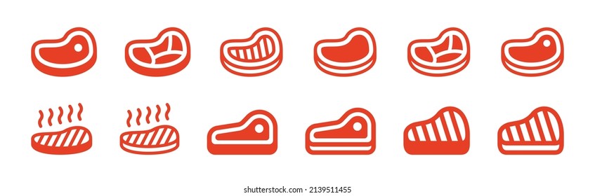 Red steak icon collection. Beef meat symbol vector illustration.