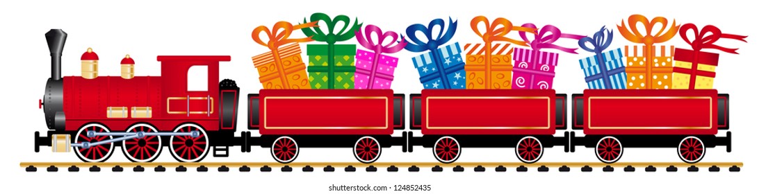 red steam locomotive with gifts,vector