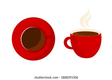 Red steaming coffee cups. Vector illustration.