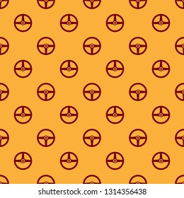 Red Steering wheel icon isolated seamless pattern on brown background. Car wheel icon. Flat design. Vector Illustration