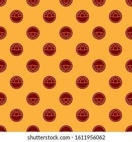 Red Steering wheel icon isolated seamless pattern on brown background. Car wheel icon.  Vector Illustration
