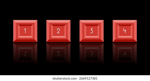 Red step set, numbers, infographic.