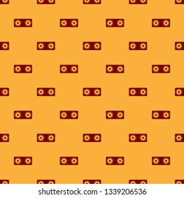 Red Stereo speaker icon isolated seamless pattern on brown background. Sound system speakers. Music icon. Musical column speaker bass equipment. Flat design. Vector Illustration
