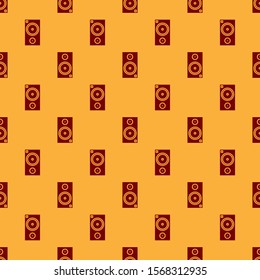 Red Stereo speaker icon isolated seamless pattern on brown background. Sound system speakers. Music icon. Musical column speaker bass equipment.  Vector Illustration
