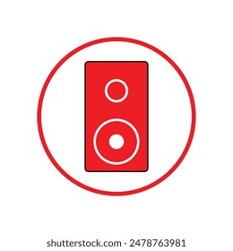 Red Stereo speaker icon isolated on white background. Sound system speakers. Musical column speaker bass equipment. Vector illustration. Eps file 126.