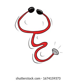 Estetoco rojo aislado sobre fondo blanco. Simple ilustración vectorial en estilo de caricatura. Equipo médico para pacientes de diagnóstico. Elemento para decorar, carteles, banners informativos