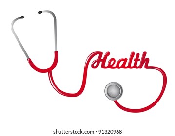 red stethoscope with health text isolated vector illustration