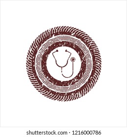 Red stethoscope icon inside distressed rubber texture
