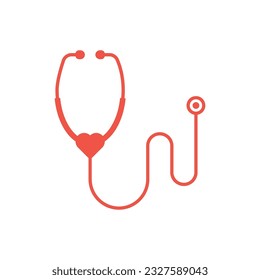 red stethoscope icon isolated on white background. concept of emblem cardiology center, family doctor, medical research, therapeutic procedures. flat style trend modern logo design vector illustration