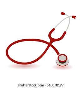 red stethoscope on a white background