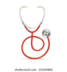 Red Stethoscope in Shape of Heart isolated On White. Medical symbol