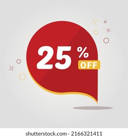 Red sticker with 25% off. Isolated vector round sale tag. Discount offer price tag. 25% discount symbol