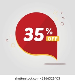 Pegatina roja con 35% de descuento. Etiqueta de venta redonda vectorial aislada. Precio de oferta de descuento. símbolo de descuento del 35%