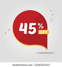 Pegatina roja con 45% de descuento. Etiqueta de venta redonda vectorial aislada. Precio de oferta de descuento. símbolo de descuento del 45%