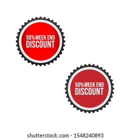 Red sticker with 50 discount. Template of the emblem with special offer flat eps 10.