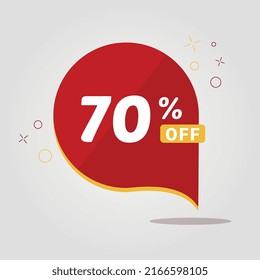 Red sticker with 70% off. Isolated vector round sale tag. Discount offer price tag. 70% discount symbol