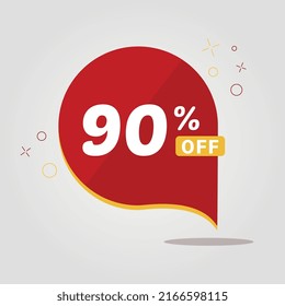Red sticker with 90% off. Isolated vector round sale tag. Discount offer price tag. 90% discount symbol