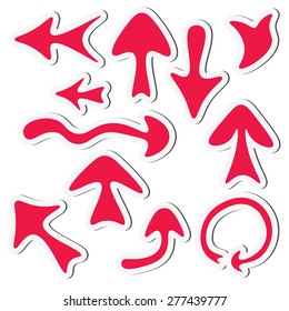 Red sticker arrow set isolated on a white background