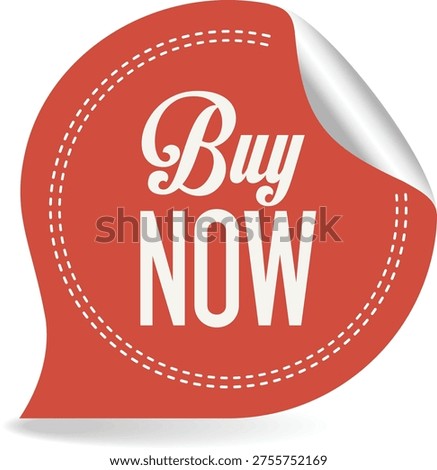 A red sticker with a buy now message