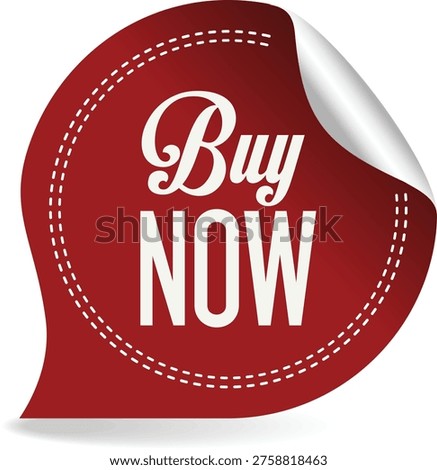 A red sticker with a buy now message