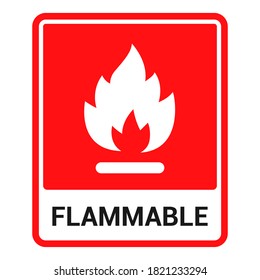 red sticker flammable. fire symbol. flat vector illustration.