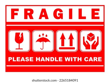 red sticker fragile handle with care printable sign symbol for delivery package simple minimalist