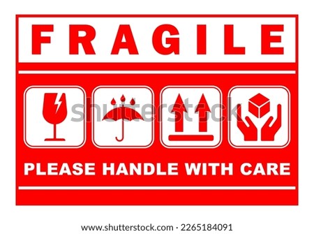 red sticker fragile handle with care printable sign symbol for delivery package simple minimalist