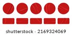Red sticker paper texture, wrinkled adhesive label or price tag, crumpled glue badge 3d vector realistic set illustrations. Plastic round and rectangular badges isolated on white background