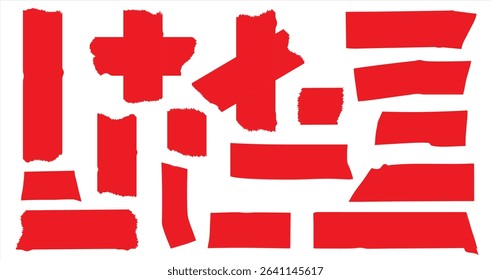Red sticker paper texture, wrinkled adhesive label or price tag, crumpled glue badge 3d vector realistic set illustrations. Plastic round and rectangular badges isolated on white background