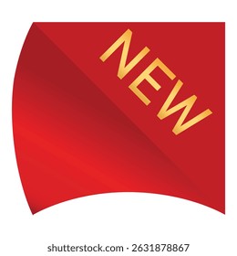 Adesivo "Novo" vermelho com um efeito de canto descascado. Design de rótulo ou marca isolado em plano de fundo branco. Para promoções, marketing, destaques do produto e anúncios de vendas. Ilustração vetorial