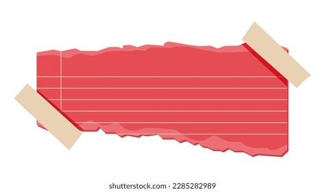 The red sticker is secured with double-sided tape, ready for your message. Vector illustration. Isolated on white background. Front view. View from above. Close