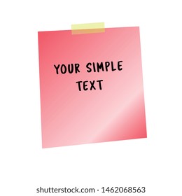 Red sticker sheet, pinned adhesive tape, ready for your use. Notice board element. Perfect for back to school or business design theme. Vector illustration. Isolated on white background. Front view. 