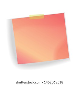 Red sticker sheet with shadow, pinned adhesive tape. Notice board element. Perfect for back to school or business design theme. Vector illustration. Isolated on white background. Front view. 