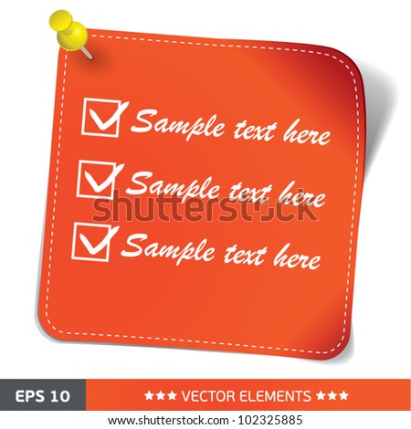 red sticker. text tag