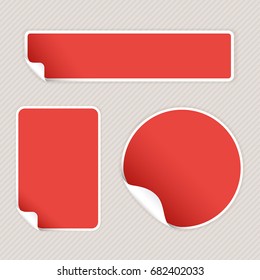 Red stickers on beige striped background. Vector 3d illustration