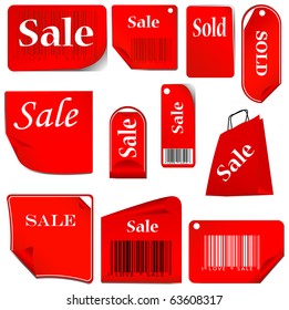 red stickers and tags set with bar codes. set 03. vector illustration