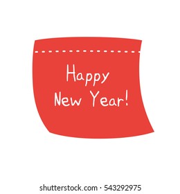 Red sticky note paper reminder icon. Happy New Year label.